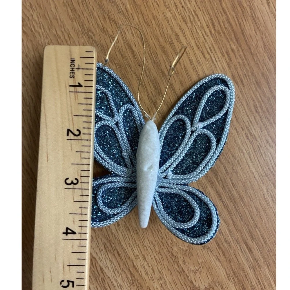 Butterfly Christmas Ornaments Blue Clip 2 pc 3x4